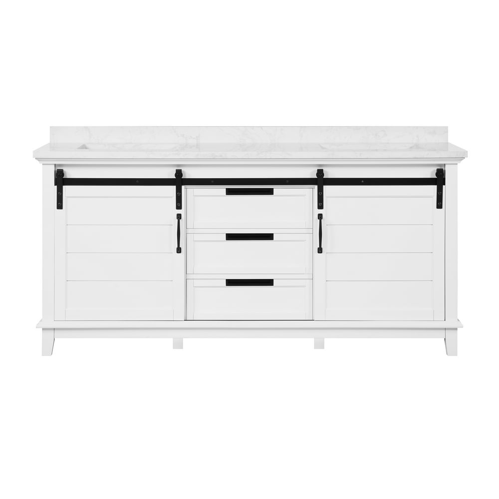 OVE Decors Edenderry 72in Double Sink Bathroom Barn Door Vanity with