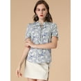 thumbnail image 3 of Blusa de Trabajo Allegra K Manga Corta Estampado Floral Cuello con Volantes Blanco XL, 3 of 6