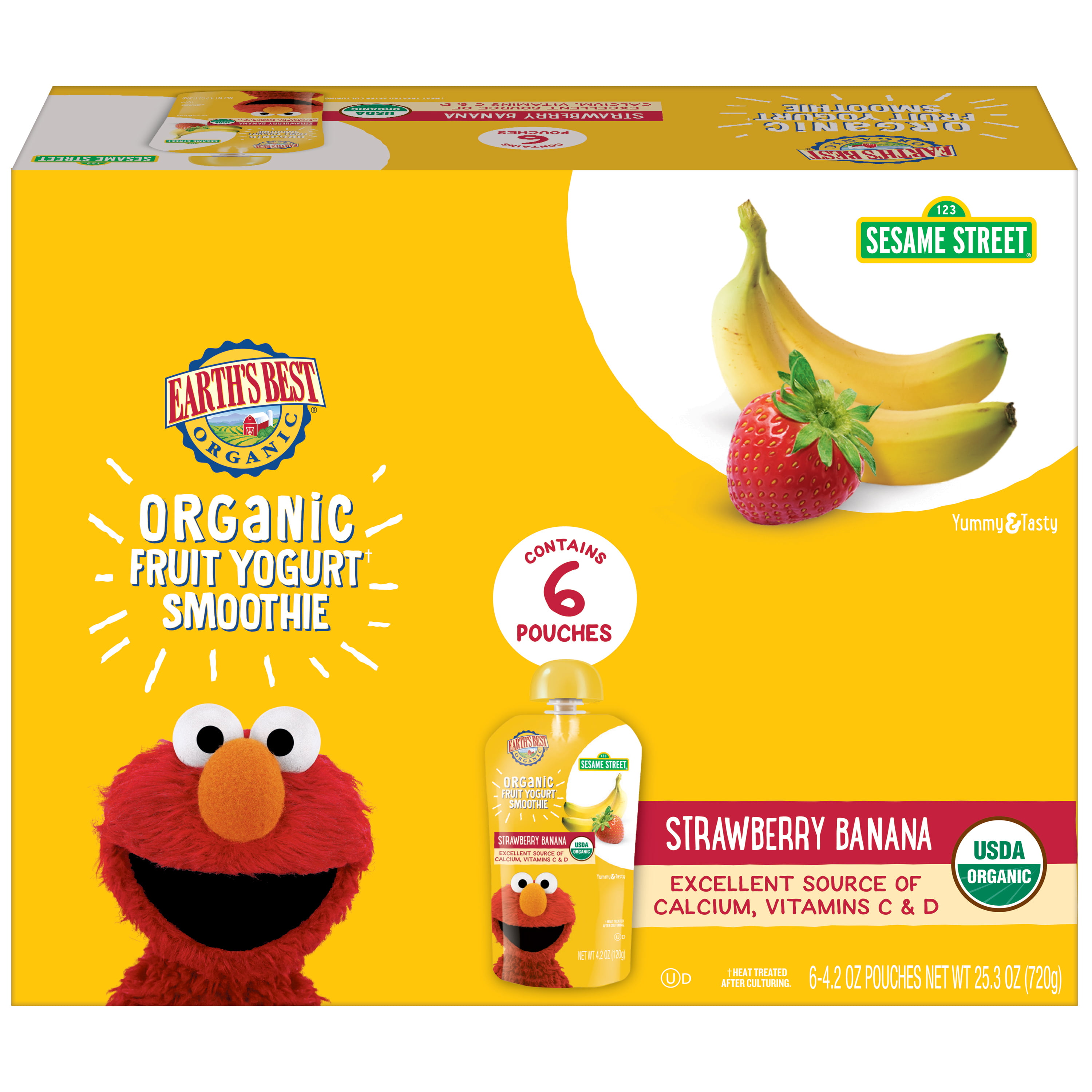 Photo 1 of (6 Pack) Earth's Best Organic Sesame Street, Strawberry Banana Toddler Fruit Yogurt Smoothie, 4.2 oz. Pouch 2 PACK