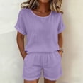 thumbnail image 6 of Zynoxe Womens Plus Size Short Sets Casual Cotton Linen Crew Neck Top and Shorts Matching Outfits with PocketsPurpleM, 6 of 7