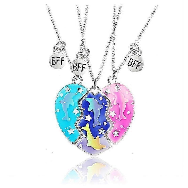 3pcs Matching Necklace For Best Friends Personalized Magnet Heart Pendant