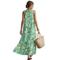 thumbnail image 2 of Xixirimido Lemon Floral Green Print Summer Dresses for Women Linen-like Flowy Casual Sleeveless Maxi Dress Beach Vacation Sundresses with Pockets, Large, 2 of 7