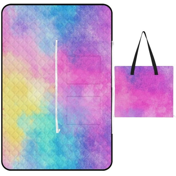 Colorful Tie Dye Vortex Outdoor Picnic Blanket, Foldable Waterproof Beach Mat, Portable Beach Blanket for Beach Camping, Hiking, Family Concerts