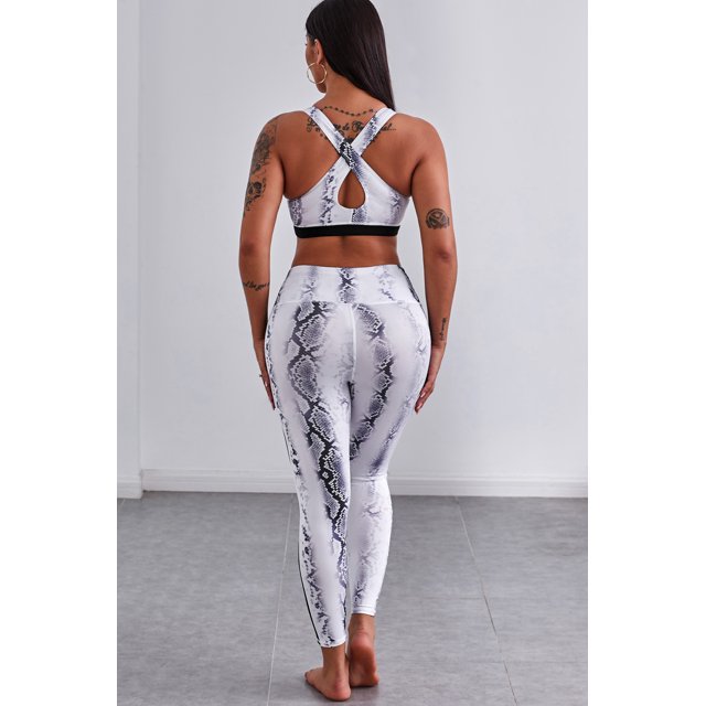 ABPHQTO Conjunto de mallas y chaleco atlético con estampado de serpiente para mujer