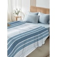 thumbnail image 4 of Blue Ombre Stripe Twim XL Size Flat Sheet, Wrinkleproof & Fadeproof Cooling Flat Bed Sheet Only, Farmhouse Simple Striped Breathable Soft Bedding Top Sheets 66 x 102 Inches, 4 of 8