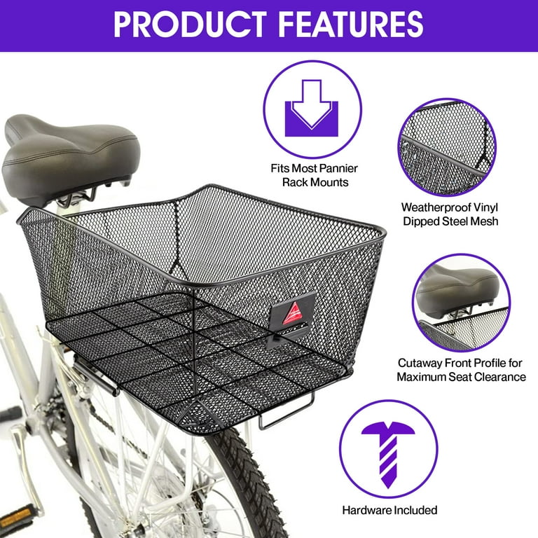 AlveyTech Market Style Rear Basket Metal Wire Mesh for Beach Cruiser Bikes Folding Bicycles E Bike Walmart