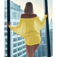 thumbnail image 6 of Women'S Off the Shoulder Dress Long Sleeve Batwing Mini Ruched Sheer Y2K Oversized Casual Streetwear Dress Yellow XL, 6 of 8