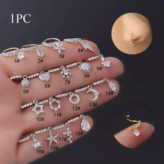 GKNET Huggie Dangly Crystal RING Nose Hoop-Sparkly Crystal Nose Ring Helix Ring-silver-2