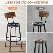 3 Pieces Bar Table Set, Counter High Pub Table Set with 2 Chairs, Wood Top Dining Table with 2 Backrest Stools, Saving Space Kitchen Table & Chair Set for Bistro Apartment, Brown