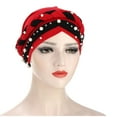 thumbnail image 2 of Moins de 10$ Casquettes de Baseball Rouges Femmes Musulmanes Baotou Chapeau Soie de Lait Perles d'Ongles Bicolores Turban Tressé, 2 of 5