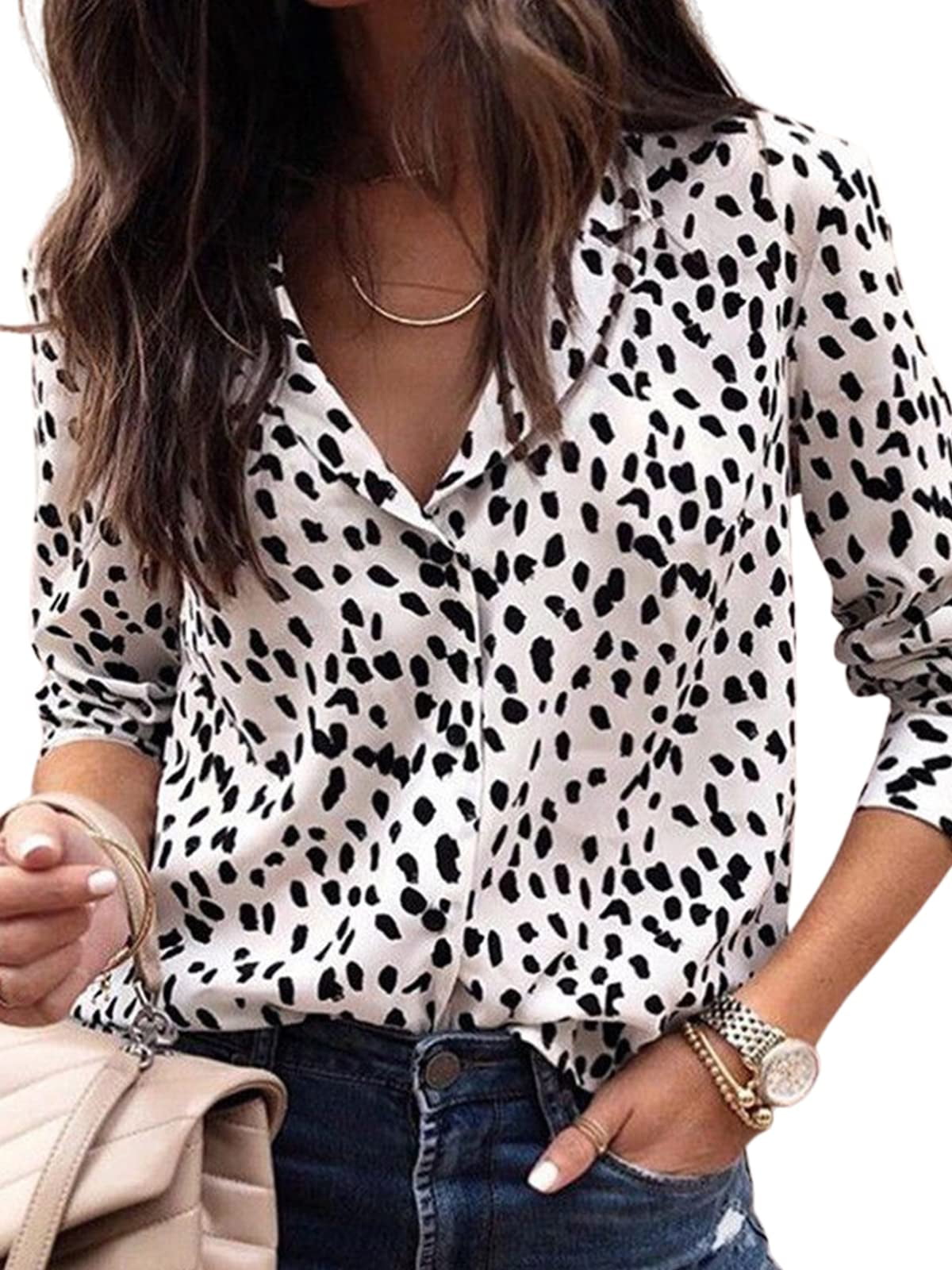 CUPSHE Women's Button Down V Neck Shirts Long Sleeve Work Blouse ...