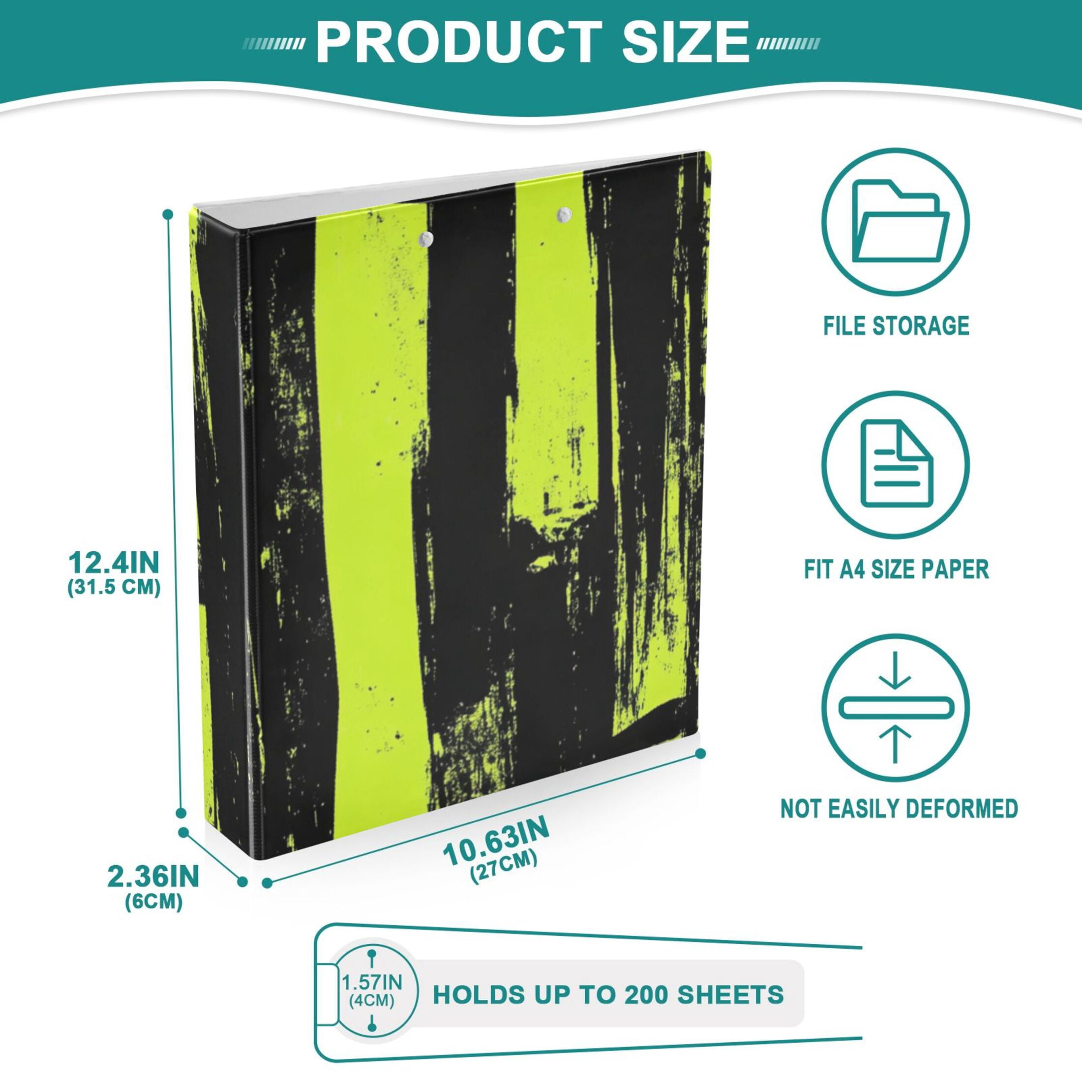 Green Black Stripe 3 Ring Binders 1.5 inch Hardcover File Folders with Interior Pockets A4 Size Organizer for School Office Hospital