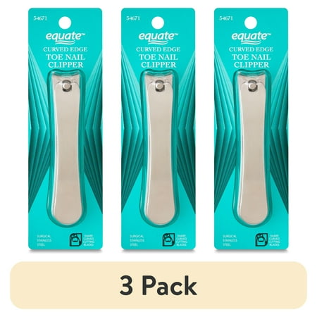 (3 pack) Equate Metal Curved-Edge Toenail Clippers, 1 Count
