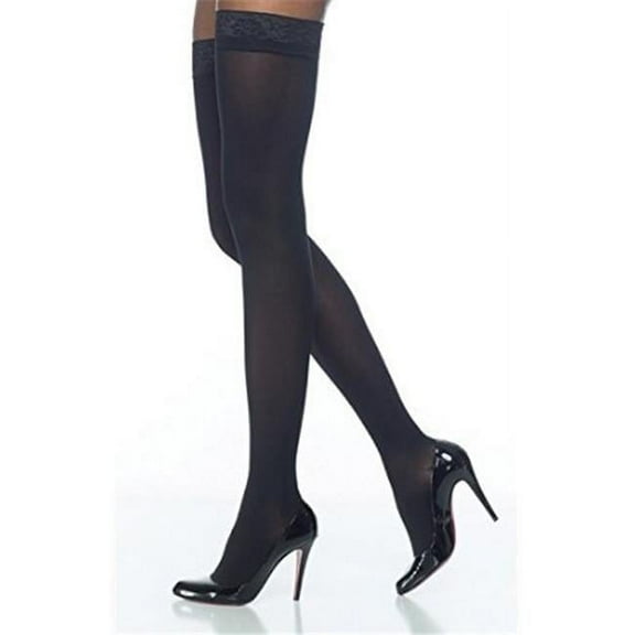 Sigvaris Style 842 Soft Opaque 20-30 Open Toe Thigh High Compression Stockings w/Grip Top Black SS Short