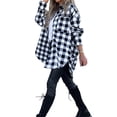 thumbnail image 3 of Qmyliery Female Shirt, Plaid Lapel Long Sleeve Tops Coat with Chest Pockets Long and Novel, 3 of 5