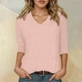 thumbnail image 2 of Razzly Women's V Neck 3/4 Sleeve Casual T Shirt Soft Comfortable Basic Top Stylish Loose Fit Tee For Everyday Wear(Light Pink,M), 2 of 5