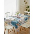 thumbnail image 2 of Teal Blue Coastal Rectangle Tablecloth, Summer Beach Starfish Shell Coral Nautical Vintage Waterproof & StainResistant Tablecloth, Washable Oil-proof Table Cover for Dining/Party/Wedding 52x70 In, 2 of 9