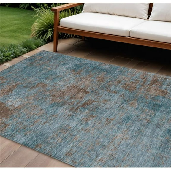 HomeRoots 609398 9 x 12 ft. Teal Blue & Brown Abstract Washable Indoor & Outdoor Rectangle Area Rug