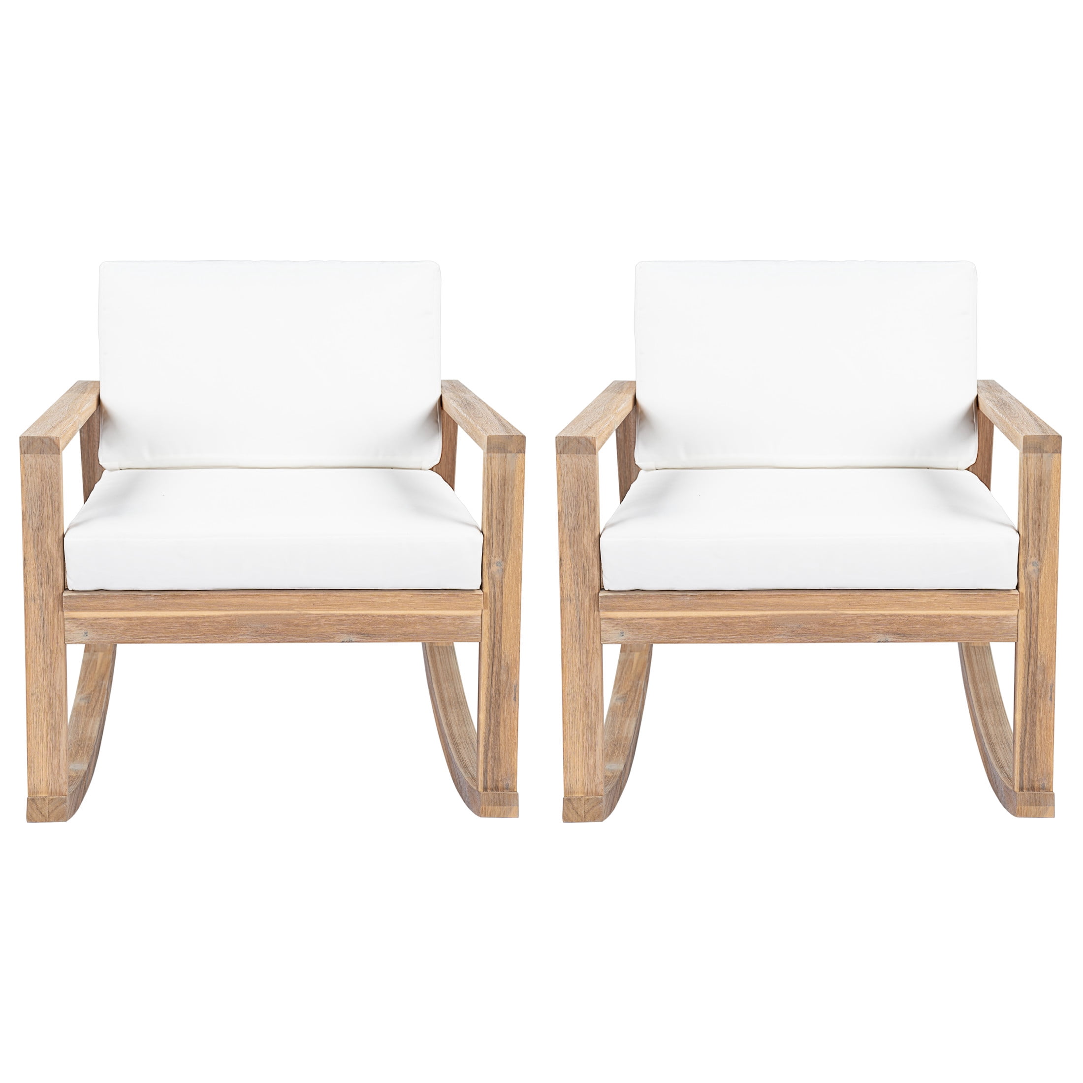 Christopher Knight Home Outdoor Acacia Wood Rocking Chair with Cushion, Set of 2, Light Teak + White