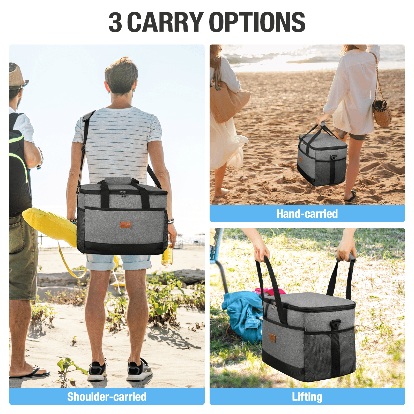 Cshidworld Cooler Bag 48 Cans Collapsible Soft Cooler Large Insulated Soft Sided Cooler Bag, 35L Insulated Bag Portable Ice Chest Box for Lunch Drink Beverage Beach Travel Camping Picnic, Gray