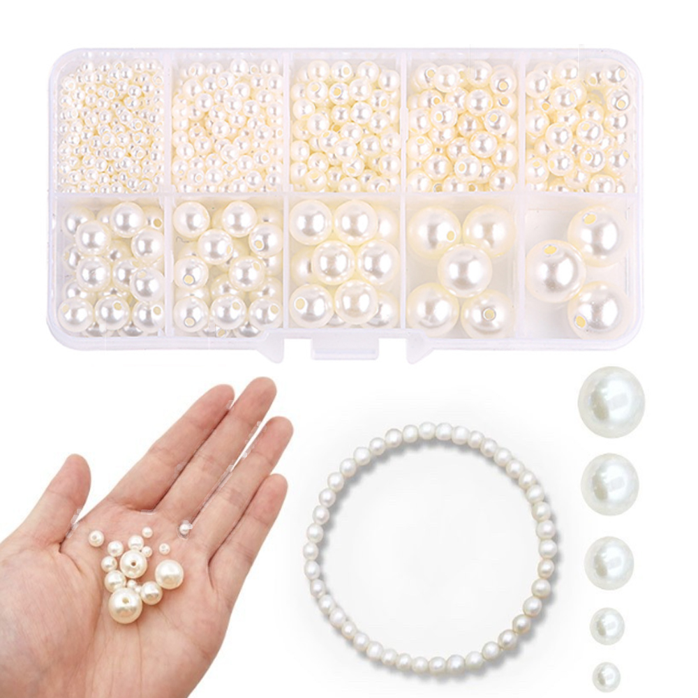 Ibeedow 800 Pcs Pearl Beads for Jewelry Making, Fake Pearls for Crafts  Jewelry Making, 3-14mm Ivory White Pearl Beads for Crafting Bracelets