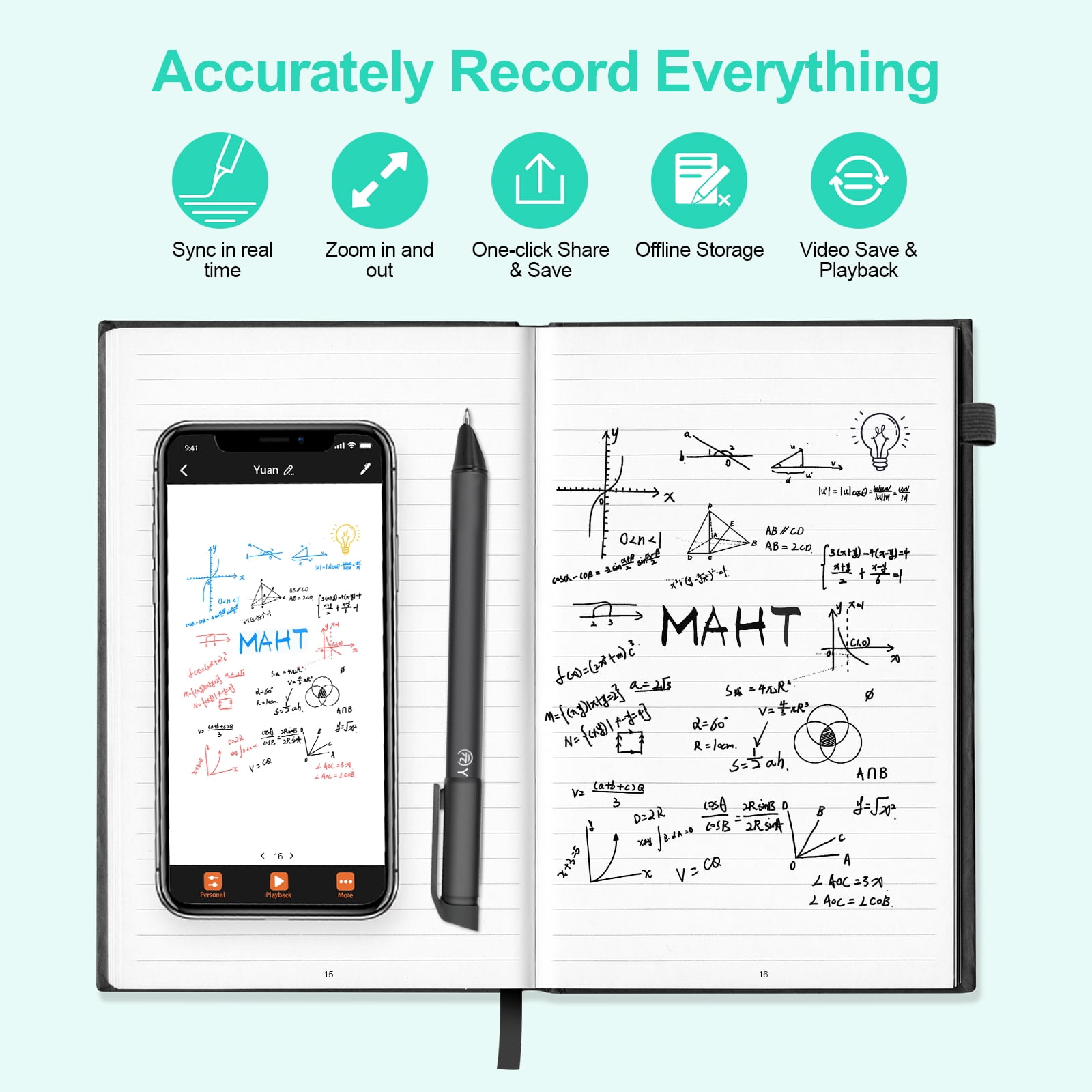 Stylo Intelligent Notebook Set - Reconnaissance OCR, Synchronisation Temps Réel, Bluetooth 5.0 - Compatible IOS - Pour Notes, Dessin & Étude - 13