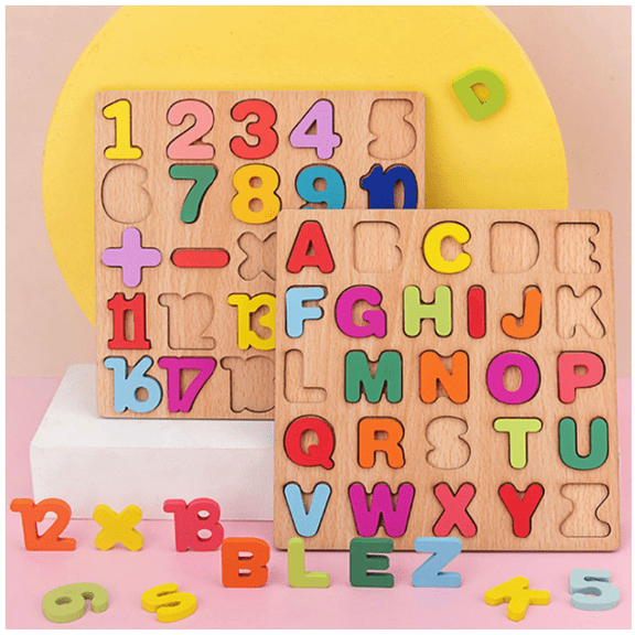 2-Piece Wooden Alphabet and Number Puzzle