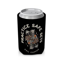 Evil Coffee Soft Can Cooler - Practice Safe Sets Drink Sleeve, Moto Can Cooler & Can Covers for Action Sport Coffee Enthusiasts, Pop Culture Skeleton Drink Cooler for Motocross Riders