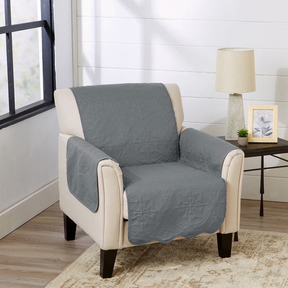 Reversible Quilted Furniture Protector, Machine Washable Slipcover, Chair, Mirage Gray / Flax