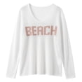 thumbnail image 6 of Beach Cover Ups for Women Letter Print Long Sleeve Sweater Crew Neck Split Hem Crochet Jumper Top Beach Outfits for Women, 6 of 7