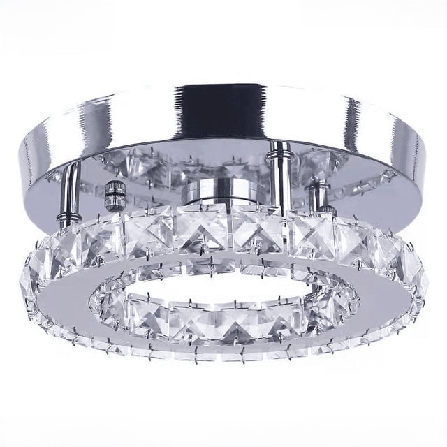Lámpara de pasillo de cristal de acero inoxidable redonda LED, lámpara de pasillo de entrada minimalista moderna, lámpara de vestíbulo