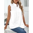 thumbnail image 4 of Gustave Women Summer Mock Neck Tank Tops Casual Ruffle Sleeveless Shirts Chiffon Button Up Blouses Loose Fit Dressy Tunic Tops "White, L", 4 of 6
