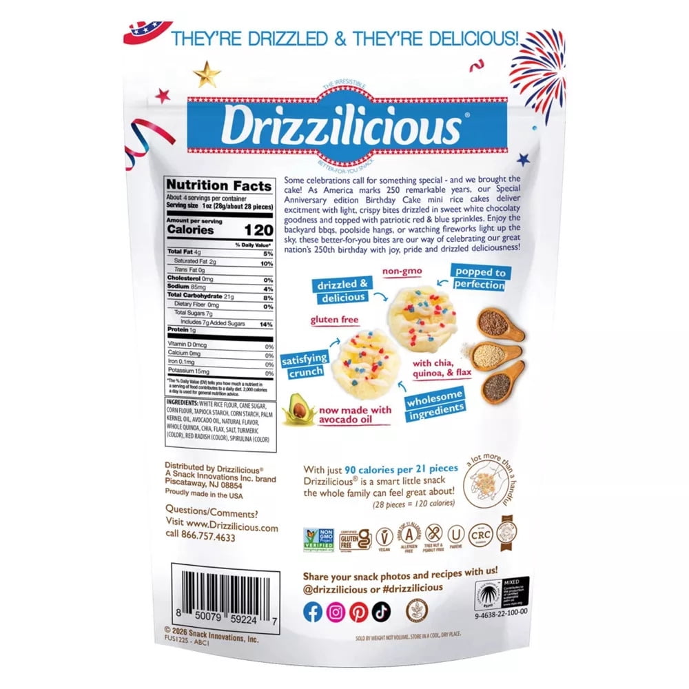 Drizzilicious USA 250 Birthday Cake Mini Rice Cakes, 4 oz