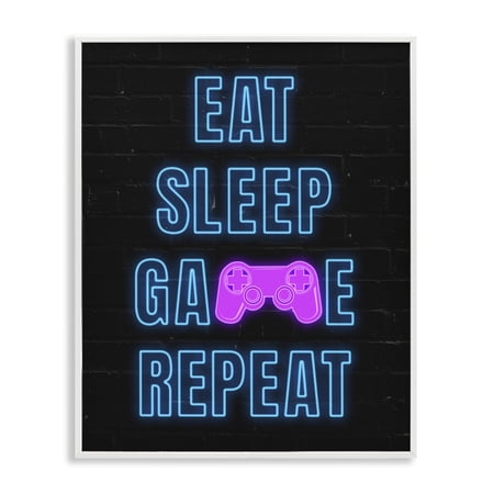 Stupell Industries Neon Gamer Lifestyle Typography Painting White Framed Art Print Wall Art 11 x 14