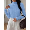 thumbnail image 6 of PRETTYGARDEN Women's Fall Long Sleeve Fitted Shirts | Comfy Stretchy Cable Knit, Trendy Lettuce Trim Mock Neck, Casual Basic Tees, Cute Layering Tops, Fashion Clothing, 6 of 9