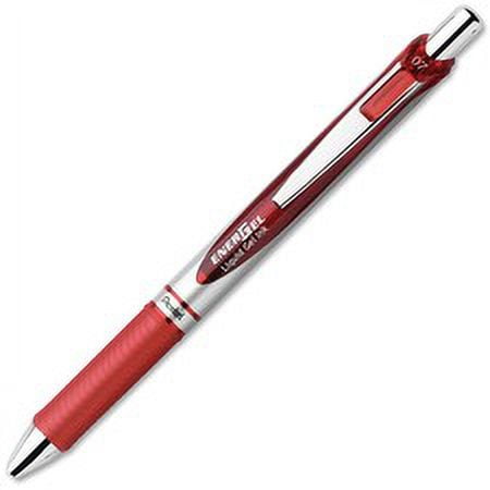 Pentel EnerGel RTX Liquid Gel Pens - Medium Pen Point - 0.7 mm Pen Point Size - Refillable - Retractable - Red Gel-based Ink - Silver Barrel - Stainless Steel, Metal Tip - 12 / Dozen | Bundle of 5