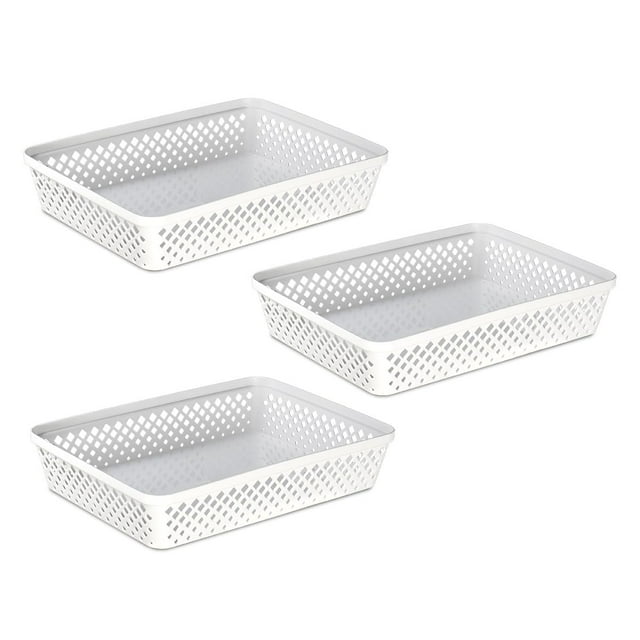 Glad Juego de cestas de almacenamiento de plástico – Bandejas multiusos para cajones de cocina, despensa y contenedores de baño – Paquete de 3 organizadores grandes blanco
