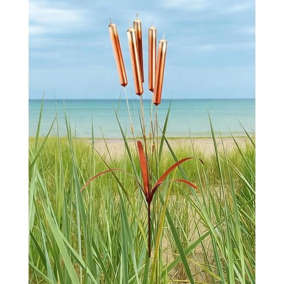Cattail Wind Chimes Copper Stake, Metal Garden Yard Art Decor