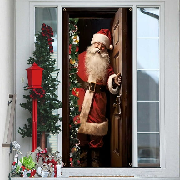 Wadada Christmas Decorations Door Cover for Front Door, Christmas Decorations Xmas Door Hanging Banner Photo Props for Christmas Party Decorations Supplies, 70.9 x 35.4 Inch