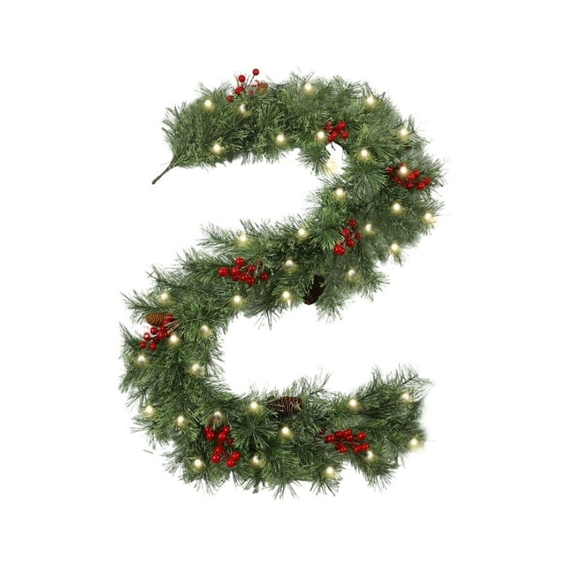 Guirlande de Noël avec Aiguilles de Pin et Baies Rouges, Rideau de Porte des Fêtes pour Décoration Intérieure, Guirlande Suspendue