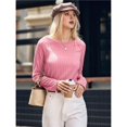 thumbnail image 4 of Camisetas de Larga para Mujer, Ropa de Moda de Otoño, Tops Modernos, Camiseta Básica de Punto con Cuello Redondo Rosa M, 4 of 10