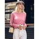 thumbnail image 4 of Camisetas de Larga para Mujer, Ropa de Moda de Otoño, Tops Modernos, Camiseta Básica de Punto con Cuello Redondo Rosa S, 4 of 10