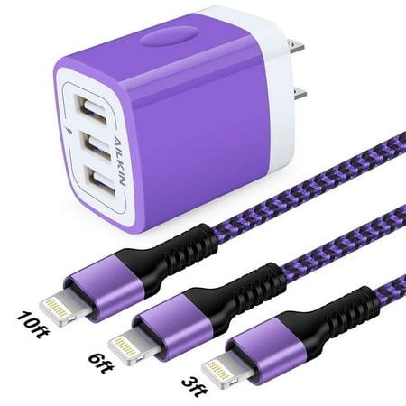 iPhone Charger,USB Charger Block,iPhone Charging Cable 10ft 6ft 3ft,HAOANO 3.1A USB Wall Charger Multi-Port Power Adapter Plug Charger Cable 10ft Compatible for iPhone Fast Charging Cable Cord
