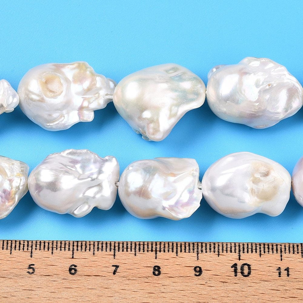 Natural Baroque Pearl Keshi Pearl Beads Strands Cultured Freshwater Pearl Nuggets Creamy White 18~26.5x13.5~21x11~16mm Hole: 0.5mm about 15~20pcs/strand 15.35~16.14''(39~41cm)