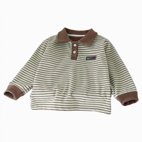 KPOPLK Boys Long Sleeve Lapel Neck Shirts Soft Knit Tee Regular Fit Top for Fall Daily Wear Toddler Boy Long Sleeve Shirt,Size 5-6 Years