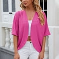 thumbnail image 2 of Besolor Womens Summer Lightweight Cardigan Short Sleeve Open Front Casual Loose Cover Ups Blouses Tops Hot Pink, 2 of 4