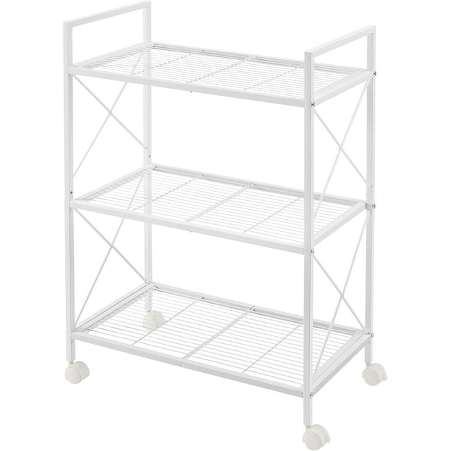 - Metal Storage Rack with Wheels Mesh Shelving Unit with X Side Frames .- Width for Entryway Kitchen Living Room Bathroom Industrial Style UBSCB
