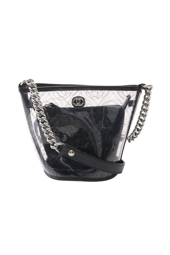 Pre-Owned Chanel Camellia Shoulder Bag/Handbag, Vinyl Leather, Women's, Clear/Black