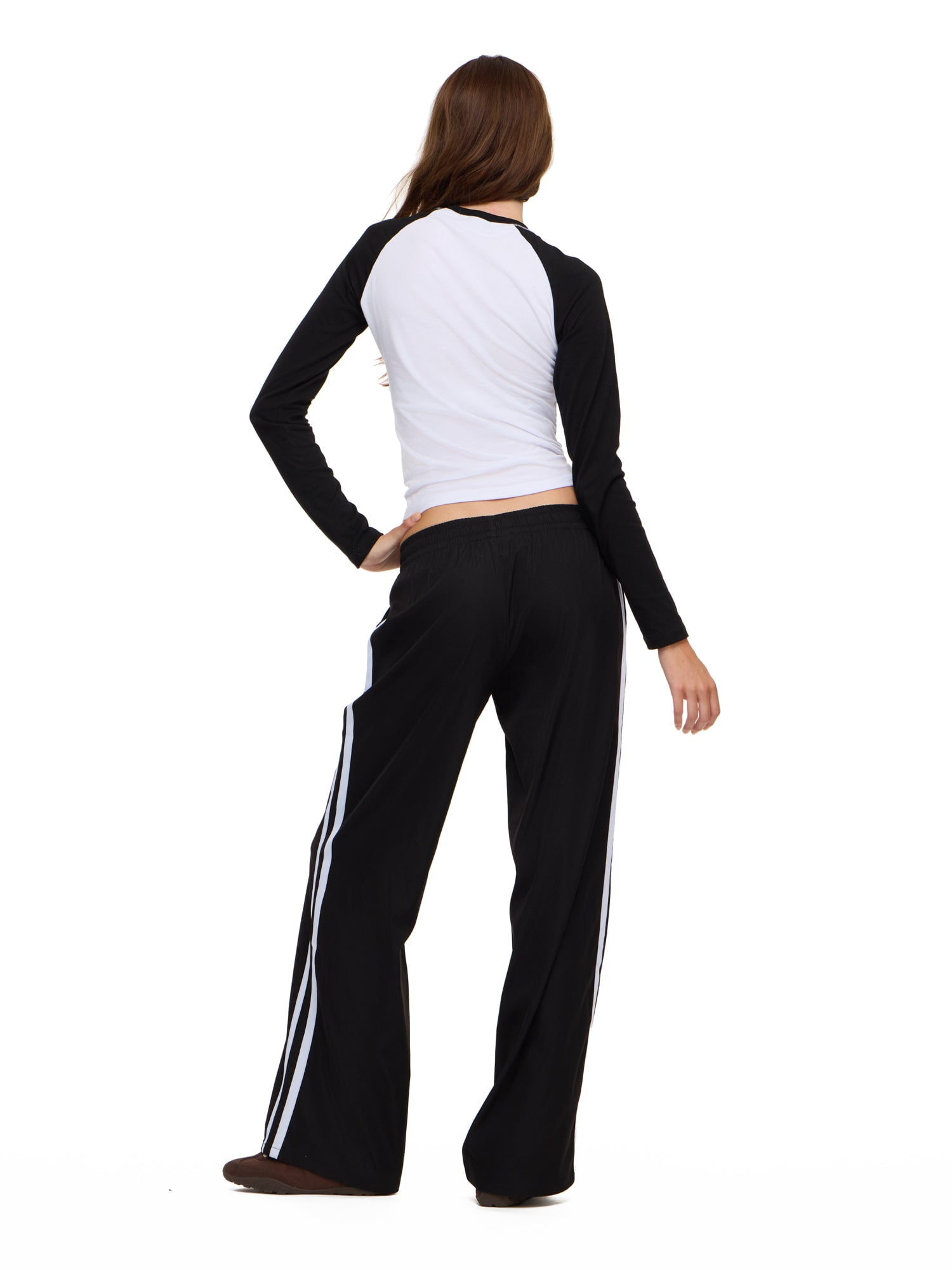 Forever 21 Women's Wide Leg Track Pants with Side Stripes, 100% Polyester Casual Athletic Lounge Pants, Black, XXS-XXL
