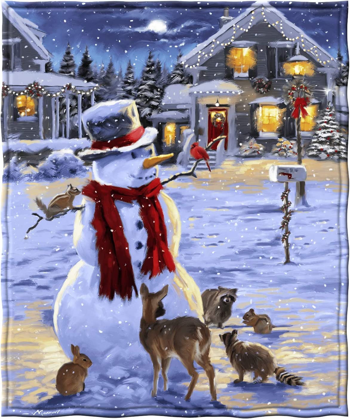 Dawhud Direct | Snowman And Friends Holiday Lights Super Soft Plush Fleece Throw